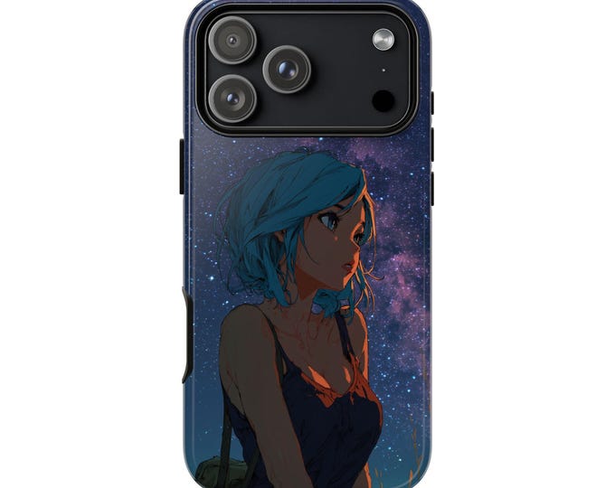 Anime Girl Blue Hair Starry Sky Phone Case: iPhone, Galaxy, Pixel - Lifetime Warranty