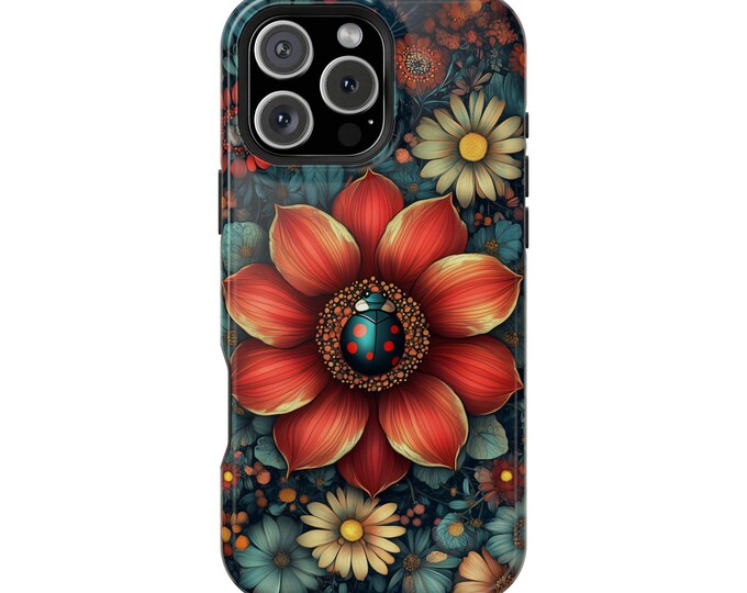 Elegant Black Ladybug Spring Flowers Phone Case: iPhone, Galaxy, Pixel - Lifetime Warranty