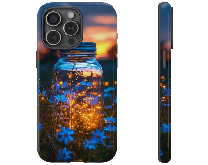 Fireflies in a Mason Jar Sunset Phone Case: iPhone, Galaxy, Pixel - Lifetime Warranty