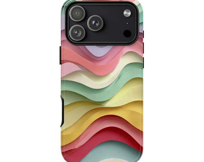 Wavy Lines Mint Pink Cream Pattern Phone Case: iPhone, Galaxy, Pixel - Lifetime Warranty