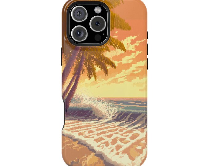 Peaceful Pixel Art Sunset Beach Shores Phone Case: iPhone, Galaxy, Pixel - Lifetime Warranty