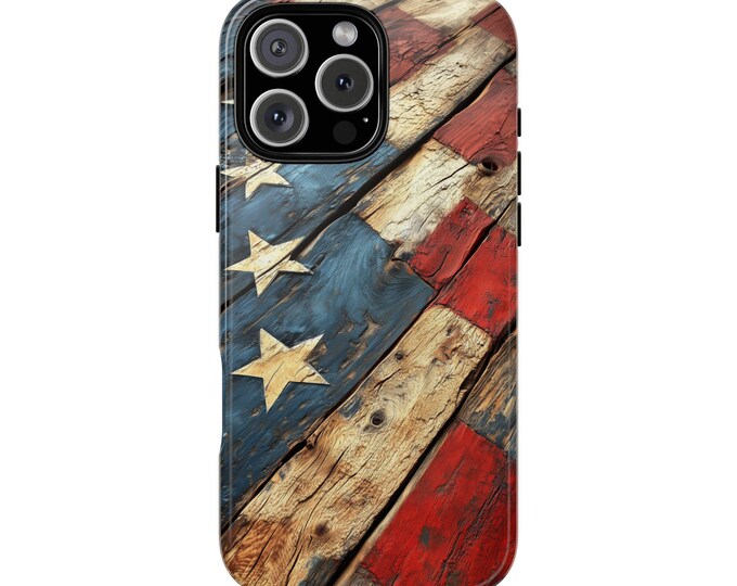 Rustic American Flag USA Wood Art UV Print Phone Case: iPhone, Galaxy, Pixel - Lifetime Warranty