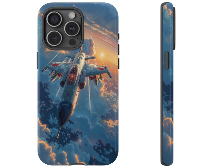 Fighter Jet Plane in Sky Clouds Phone Case: iPhone, Galaxy, Pixel - Lifetime Warranty