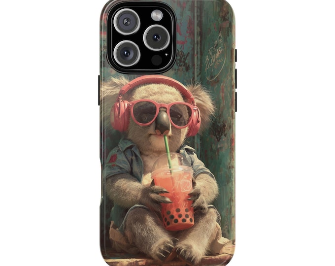 Koala Bear Headphones Bubble Tea Phone Case: iPhone, Galaxy, Pixel - Lifetime Warranty