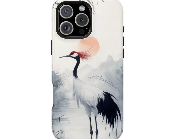Red Crowned Crane Japanese Style Water Ink Phone Case: iPhone, Galaxy, Pixel - Lifetime Warranty