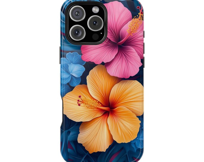 Pink Orange Tropical Hibiscus Flower Teal Plants Phone Case for iPhone | Samsung Galaxy | Google Pixel