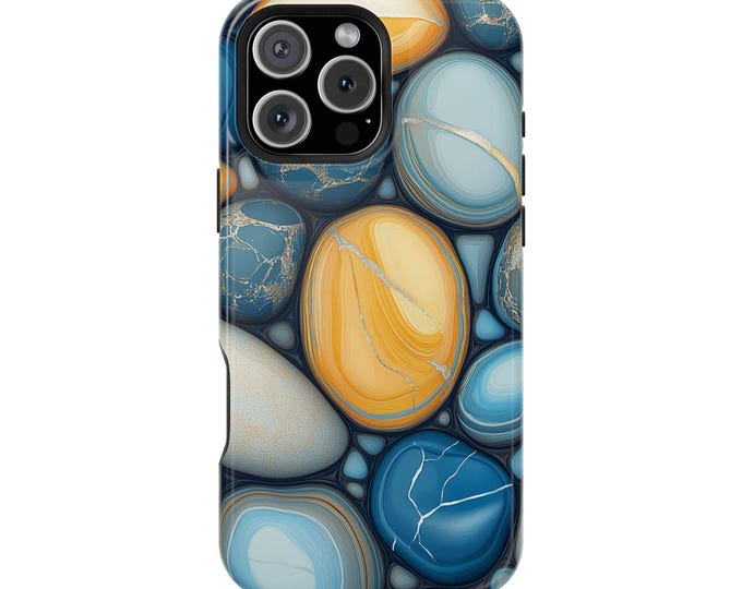 Gray Blue Yellow Rock Stone Pebbles Phone Case: iPhone, Galaxy, Pixel - Lifetime Warranty