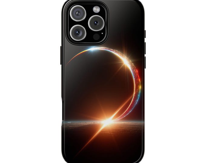 Iridescent Solar Eclipse Rainbow Crescent Moon Phone Case: iPhone, Galaxy, Pixel - MagSafe Compatible