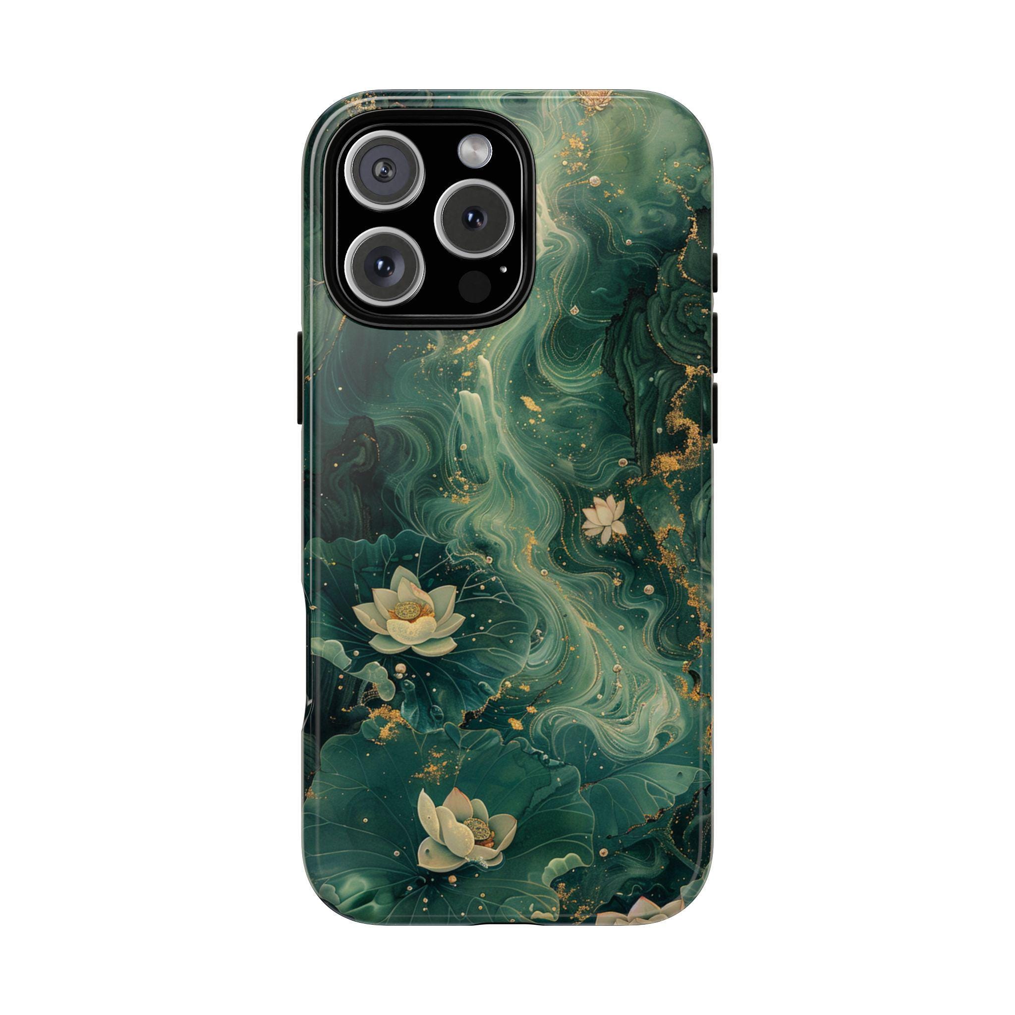 Lily Lotus White Flower Green Jade Dream Marble Phone Case: iPhone, Galaxy, Pixel - MagSafe Compatible