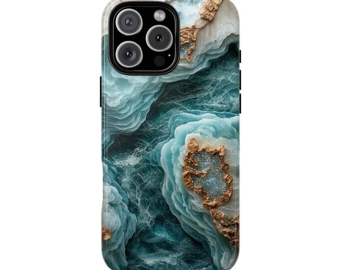 Icy Aqua Teal Resin Birch Marble Phone Case: iPhone, Galaxy, Pixel - Lifetime Warranty