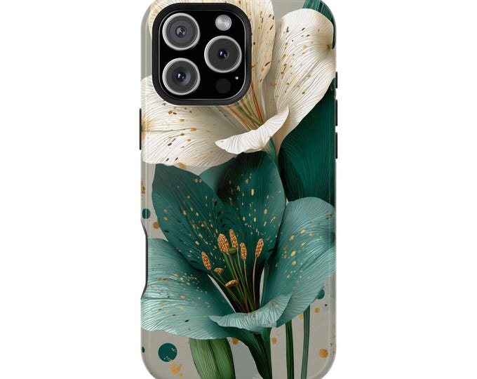 Tiger Lily Teal Green White Flowers Phone Case for iPhone | Samsung Galaxy | Google Pixel