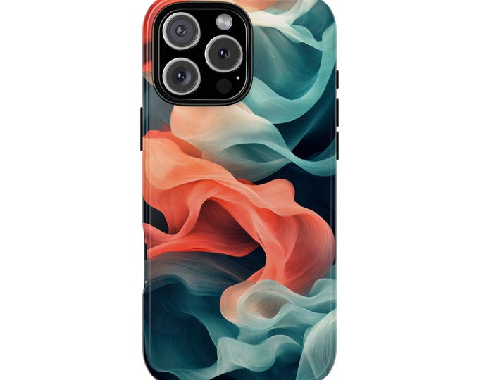 Abstract Waveforms in Teal Coral Hues Phone Case: iPhone, Galaxy, Pixel - Lifetime Warranty