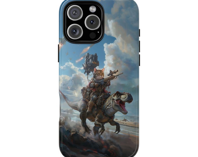 Cat Dino Future War Soldier Dinosaur Phone Case: iPhone, Galaxy, Pixel - Lifetime Warranty
