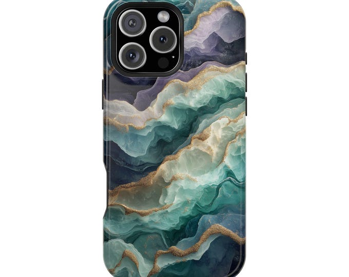 Dreamy Teal Purple Gold Glitter Marble Accents Phone Case: iPhone, Galaxy, Pixel - MagSafe Compatible