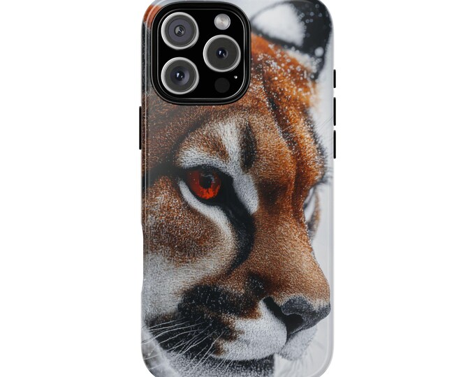 Mountain Lion Red Eyes Winter Snow Phone Case: iPhone, Galaxy, Pixel - Lifetime Warranty