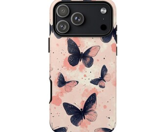 Levenslange garantie | Roze vlinder abstract telefoonhoesje: iPhone 17 16 15 14 Pro Max, Galaxy S26 | MagSafe | Schokbestendig