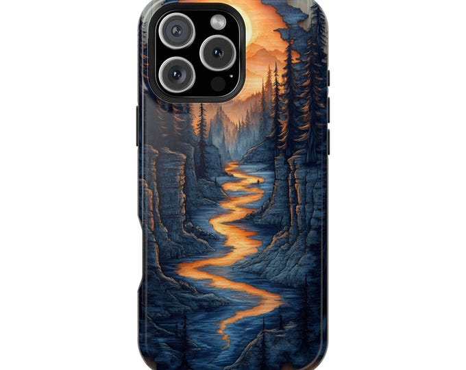 Wood Style UV Blue Woods Mountain Sunset Phone Case: iPhone, Galaxy, Pixel - Lifetime Warranty