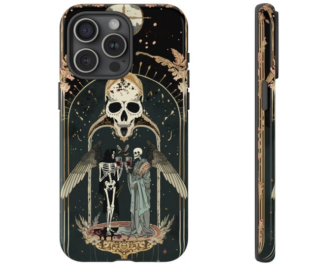 Angel Skeletons Wine Skull Phone Case: iPhone, Galaxy, Pixel - Lifetime Warranty