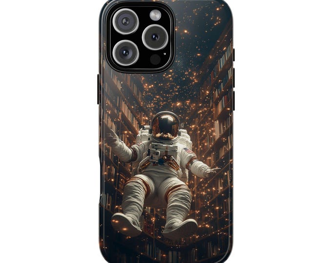 Astronaut Spaceman Library Books Floating Phone Case: iPhone, Galaxy, Pixel - Lifetime Warranty