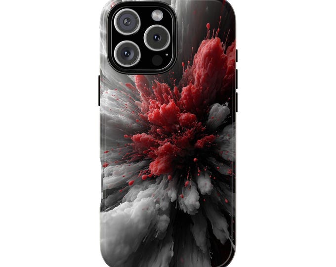 Exploding Red Gray Smoke Monochrome Phone Case: iPhone, Galaxy, Pixel - Lifetime Warranty