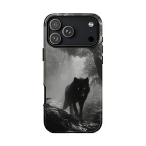 Black Wolf Misty Gray Forest Phone Case - Personalized, MagSafe Compatible, Lifetime Warranty