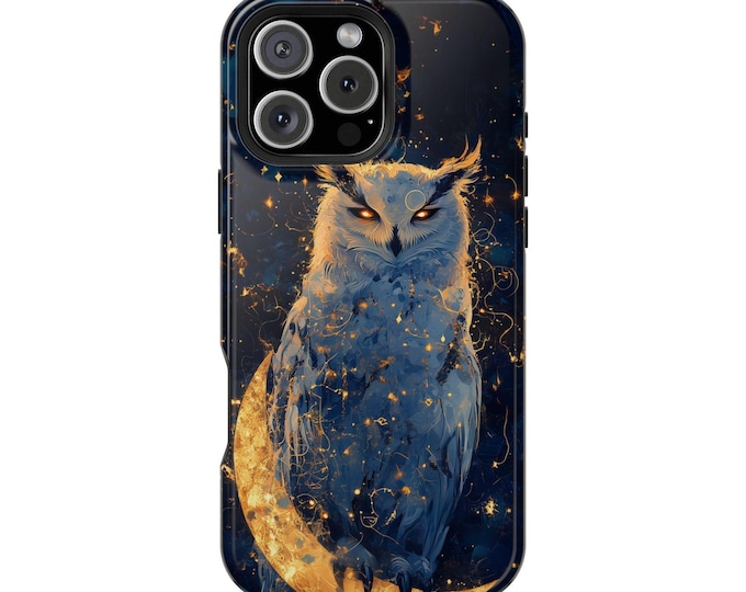 White Owl Perched Crescent Moon Phone Case: iPhone, Galaxy, Pixel - Lifetime Warranty