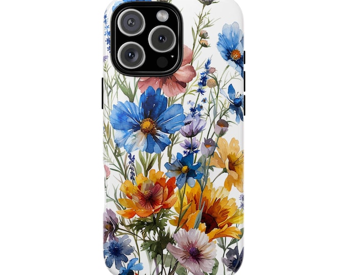 Blue Yellow Watercolor Wildflower Floral Phone Case: iPhone, Galaxy, Pixel - Lifetime Warranty
