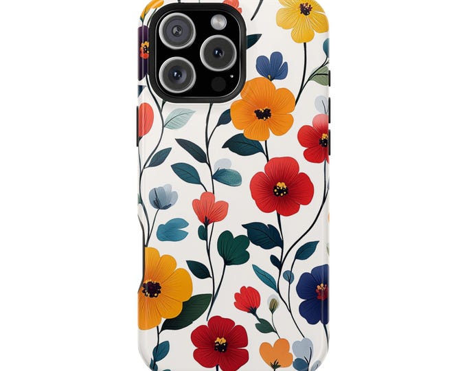 Vibrant Minimalist Flower Pattern White Phone Case: iPhone, Galaxy, Pixel - Lifetime Warranty