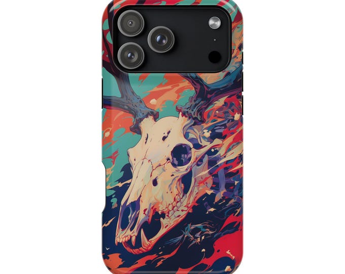 Deer Antlers Skull Glitch Paint Phone Case: iPhone, Galaxy, Pixel - Lifetime Warranty