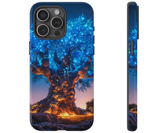 Tree of Life Sunset Blue Golden Glow Leaves Phone Case: iPhone, Galaxy, Pixel - Lifetime Warranty