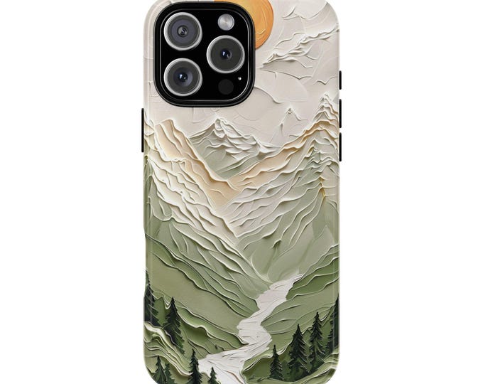 Green Forest Tree Mountain Oil Pastel Phone Case: iPhone, Galaxy, Pixel - Lifetime Warranty