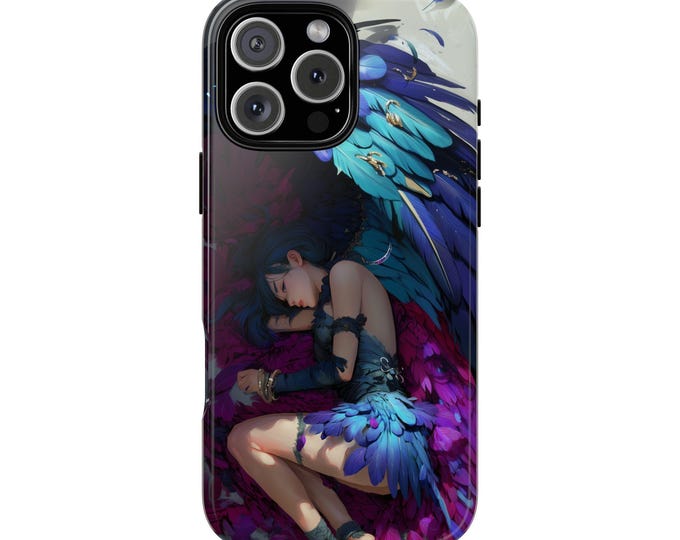 Teal Winged Girl Angel Feather Wings Phone Case: iPhone, Galaxy, Pixel - MagSafe Compatible