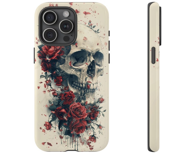 Vintage Skull with Red Roses Phone Case: iPhone, Galaxy, Pixel - Lifetime Warranty
