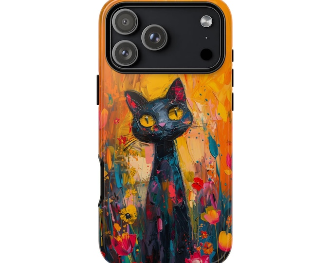 Black Cat Pastel Floral Wildflowers Phone Case for iPhone, Galaxy, Pixel – Lifetime Warranty