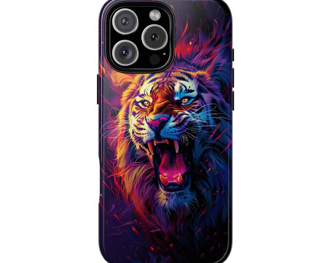 Fierce Tiger Roaring Neon Abstract Colors Phone Case: iPhone, Galaxy, Pixel - Lifetime Warranty