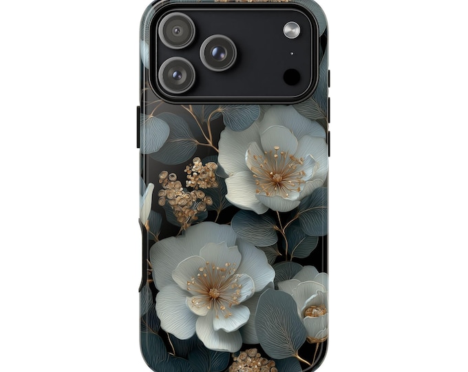 White Gold Flowers Sage Leaves Phone Case: iPhone, Galaxy, Pixel - Lifetime Warranty