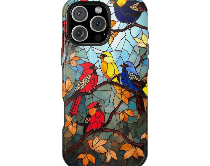 North Carolina Stained Glass Birds Phone Case: iPhone, Galaxy, Pixel - Lifetime Warranty