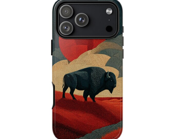 Abstract Bison Orange Sunset Phone Case: iPhone, Galaxy, Pixel - Lifetime Warranty