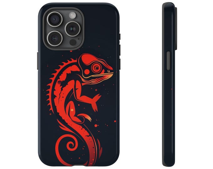 Red Chameleon Vector Lizard Cover Phone Case: iPhone, Galaxy, Pixel - Lifetime Warranty