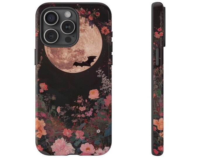 Full Moon Lunar Flowers Dark Bat Cover Phone Case for iPhone | Samsung Galaxy | Google Pixel