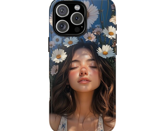White Daisy Flowers Girl Resting Wildflowers Phone Case: iPhone, Galaxy, Pixel - Lifetime Warranty