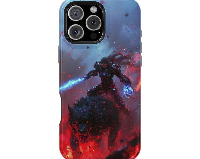Cyber Gladiator Robotic Fiery Wolf Phone Case: iPhone, Galaxy, Pixel - Lifetime Warranty