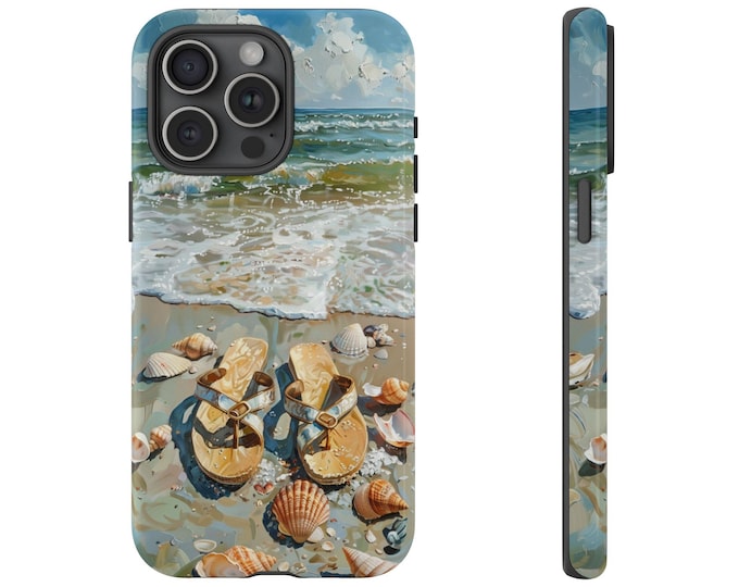 Beach Sandals Sand Sea Shells Phone Case: iPhone, Galaxy, Pixel - Lifetime Warranty