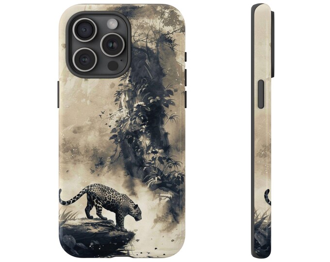Water Ink Jaguar Illustration Phone Case: iPhone, Galaxy, Pixel - Lifetime Warranty