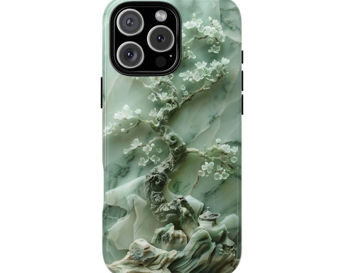 Jade Sakura Bonsai Tree Green Marble Phone Case: Tough Cover for iPhone (MagSafe Compatible), Samsung Galaxy, Pixel
