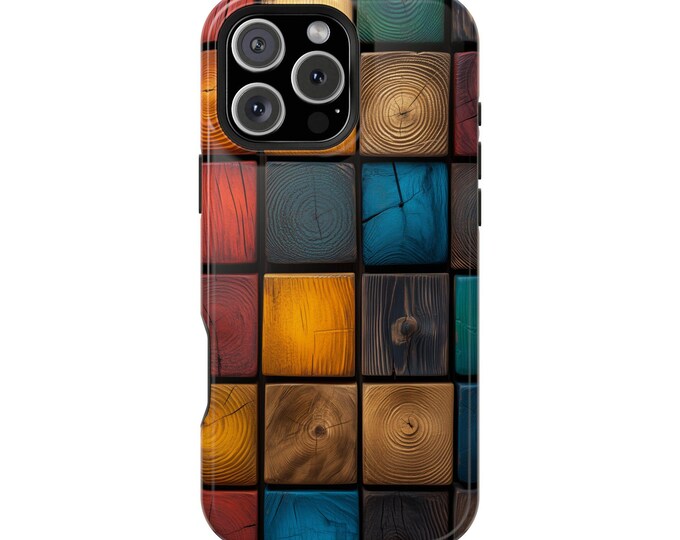 Wooden Block Pattern Vibrant Colors Phone Case: iPhone, Galaxy, Pixel - Lifetime Warranty