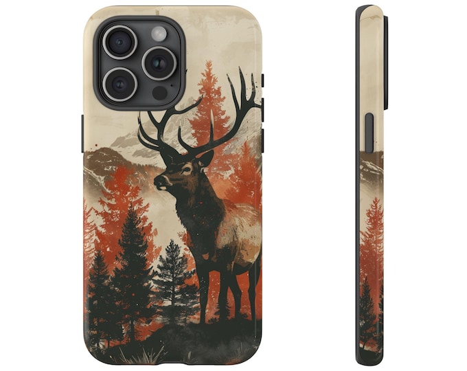 Stag Deer Buck Ink Forest - Tough Phone Case: iPhone, Galaxy, Pixel - Lifetime Warranty