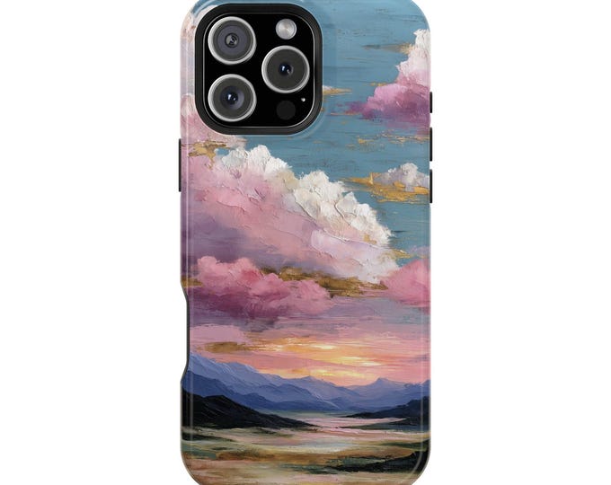 Pink Horizon Mountain Valley Brushed Paint Phone Case: iPhone, Galaxy, Pixel - Lifetime Warranty