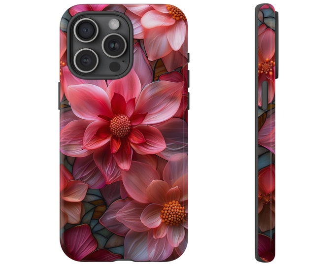 Pink Dahlia Blooming Floral Glass Flowers Phone Case: iPhone, Galaxy, Pixel - Lifetime Warranty