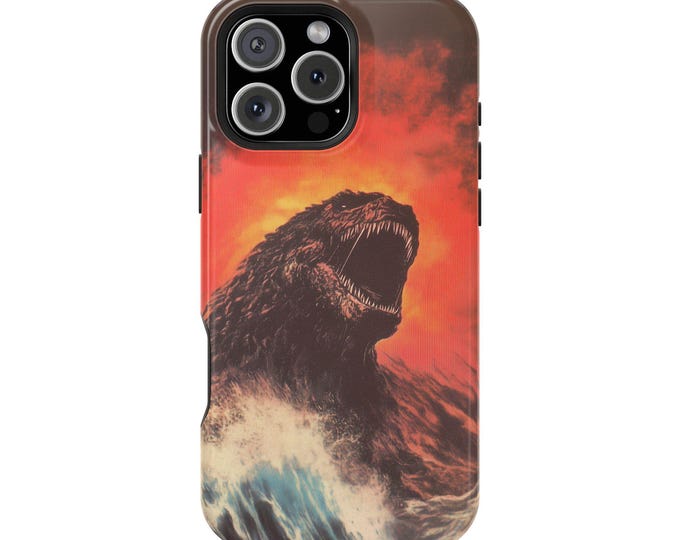 Kaiju Dragon Rising from Gradient Ocean Waves Phone Case: iPhone, Galaxy, Pixel - Lifetime Warranty
